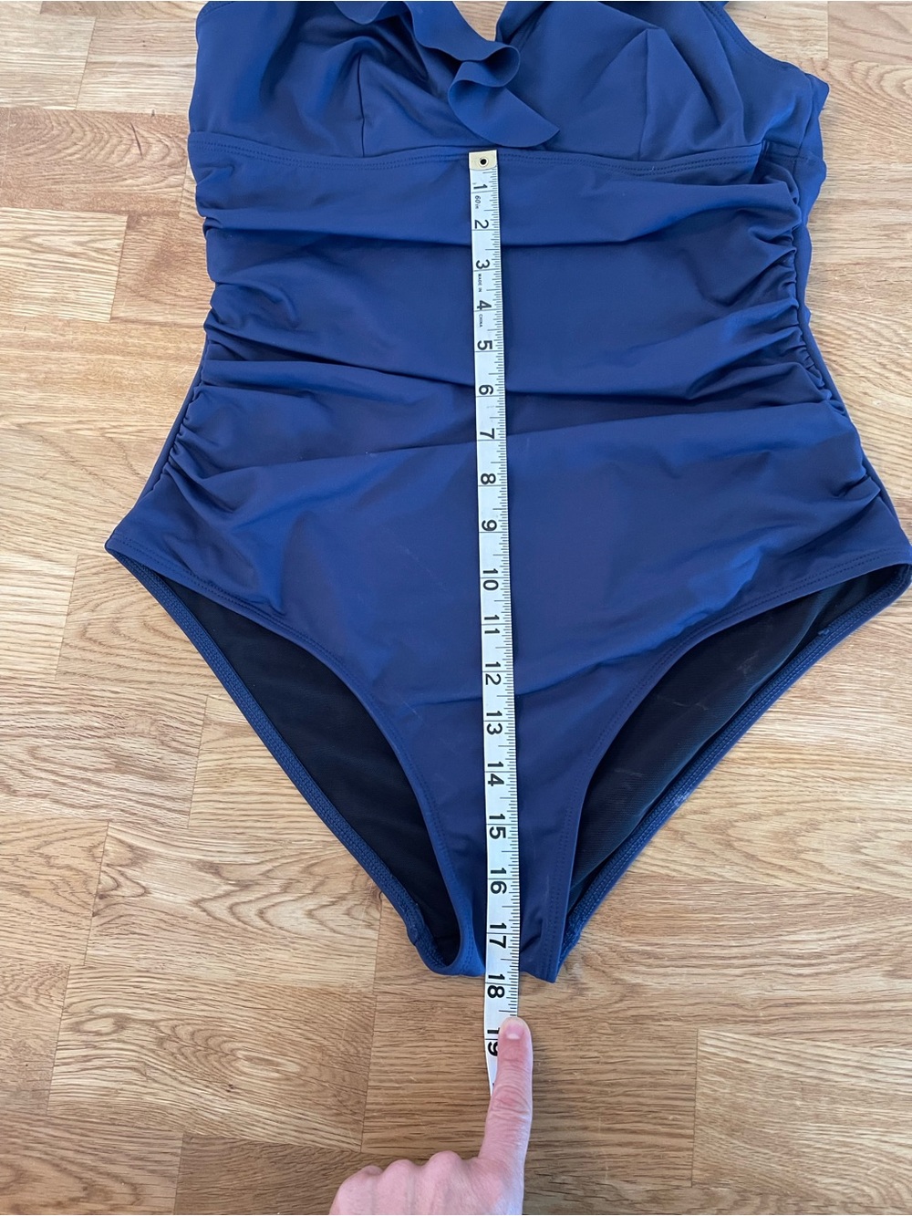 CUPSHE One Piece V Neck Swim Suit, Adjustable Straps, Ruffles, Rouching, Navy - Picture 9 of 9
